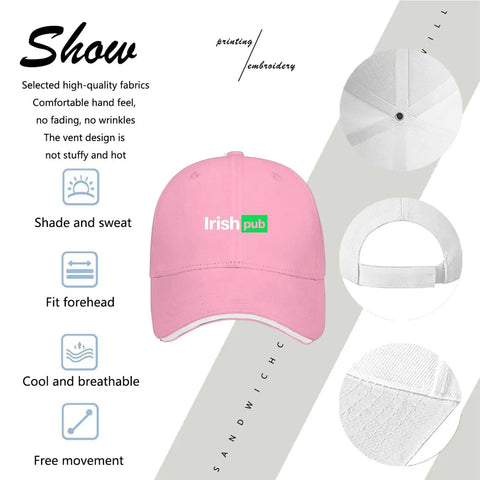 Party Ready Saint Patrick's Day Pub Cap For Men Pink Lightweight Adjustable Buckle One Size Fits Most, hat details