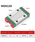 MGN12H block for 12mm Linear Rail System with size and bolt details for 3D printers and CNC machines.