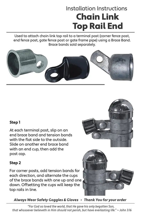 Top Rail End Cap For Chain Link Fence Black Powder Coated One And Three Eighths Inch Outside Diameter Top Rail Fits CQ20 DQ40 Pipe Attaches Top Rail To Terminal Post Easy Install For Quick Fence Finishing