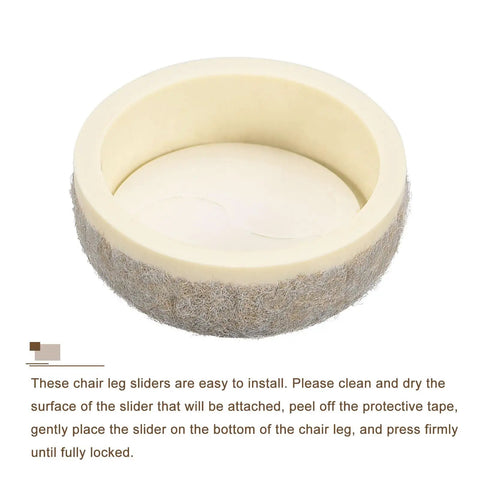 Eight Piece Beige Felt Furniture Sliders And Chair Glides Deliver Smooth As Butter Glide Across Hardwood Carpet And Tile Floors While Working As Legit Floor Savers For Heavy Duty Home Moves, featuring a round beige felt slider for easy chair leg installation.