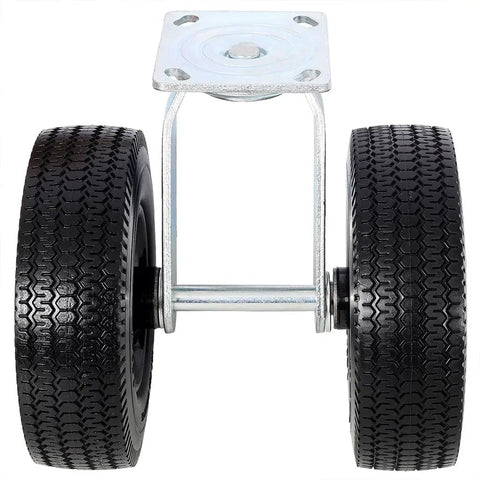 Front view of 8 Inch Dual Wheel Swivel Caster With PU Pneumatic Wheels And Zinc Plated Top Plate 660 Lb Capacity Built To Haul Heavy Duty Industrial Caster For Carts Dollies Equipment And Material Handling