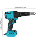 Cordless Rivet Nut Gun With Knockout Led Working Light And No Fuss One Hand Operation Hella Strong Copper Motor Plus Non Slip Silicone Handle For Quick Tight Sheet Metal Grind, side view showing ergonomic design.