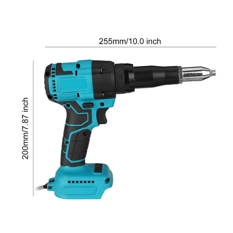 Cordless Rivet Nut Gun With Knockout Led Working Light And No Fuss One Hand Operation Hella Strong Copper Motor Plus Non Slip Silicone Handle For Quick Tight Sheet Metal Grind, side view showing ergonomic design.