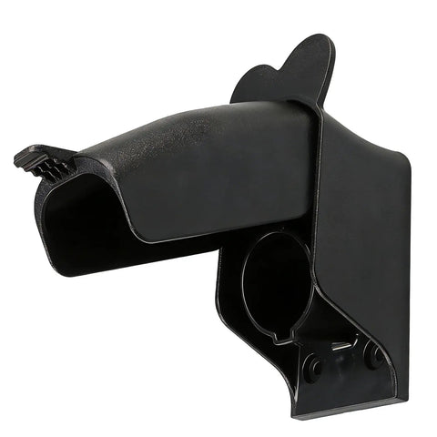 Top Shelf EV Charger Holder Wall Mount With Rainproof Cover For J1772 Connectors Durable Composite Build side view showing mount.