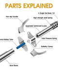 Exploded view of Akeoil grease gun coupler kit; 2 pcs with blue silicone tube, bore barrel, springs, and clamps