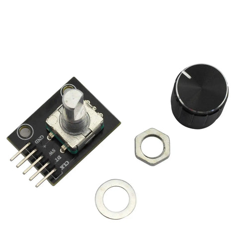 2 Pack KY-040 Dope 360 Degree Rotary Encoder Module With Clickable Switch And Knob Cap For Arduino Projects, components shown