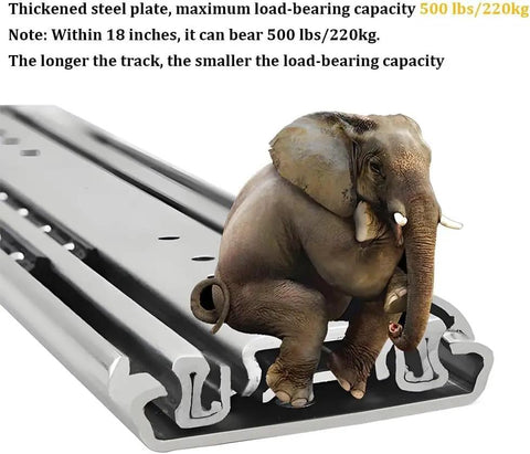 Shop Tough Heavy Duty Full Extension Drawer Slides Pro Grade Ball Bearing Side Mount Locking Rail Tracks with elephant on steel rail.