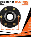 Six Lug On Five Point Five Inch Trailer Idler Hub Kit For Five Thousand Two Hundred To Six Thousand Pound Axles With 15123 Bearing Kit And Cone Wheel Nuts Half Inch Thread Heavy Duty Easy Install showing hub parameters