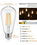 Dimmable LED Edison Style Filament Bulbs 100W Incandescent Equivalent 8W 1200 Lumens E26 Base 2700K Warm White Antique Clear Glass