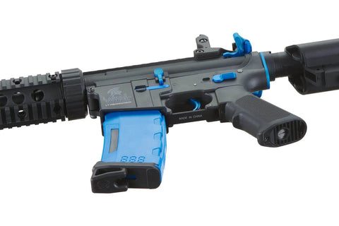Gen 2 M4 SD Blue Carbine AEG Airsoft Rifle with red dot sight, 9.6V NiMH battery, charger, and 1000 rounds 0.20g BBs included.