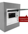 Durable 6 Way Indoor Outdoor Circuit Breaker Box Enclosure with Dustproof Cover, flip lid open, wall mount design, transparent cover