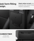 One Tap Hidden Storage Box For Tesla Model Y And Model 3 With Tap Access Premium PC Construction Juniper Finish Carbon Fiber Detailing
