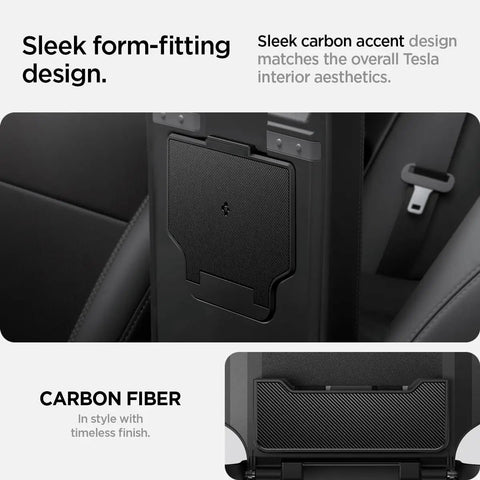 One Tap Hidden Storage Box For Tesla Model Y And Model 3 With Tap Access Premium PC Construction Juniper Finish Carbon Fiber Detailing
