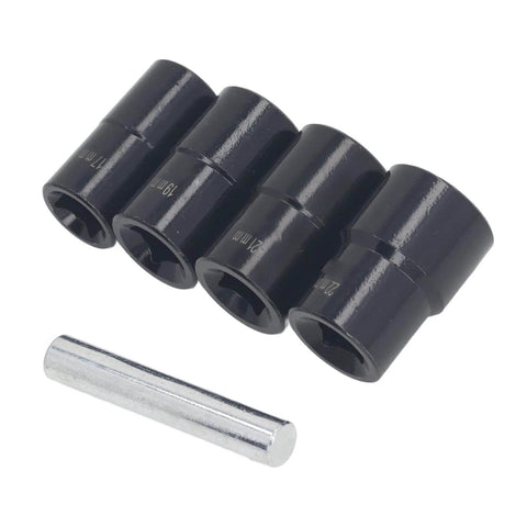 5 Piece Bolt Extractor And Lug Nut Remover Kit For Damaged Fasteners, 1/2 Inch Drive Impact Sockets in 17mm, 19mm, 21mm, 22mm