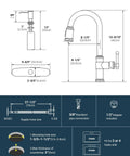 Detailed diagram of Vintage Style Kitchen Faucet With Built In Soap Dispenser No Fuss Single Handle High Arc Pull Down Sprayer Antique Look Three Modes Brushed Nickel Finish APS136 Standard Upgrade Your Sink Setup with measurements and installation guide.