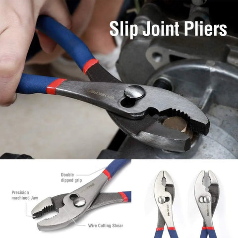 Large Six Piece Pliers And Wrench Set For DIYers And Home Use With 10 Inch Water Pump Pliers, 10 Inch Slip Joint Pliers, 8 Inch Long Nose Pliers, 8 Inch Linesman Pliers, 6 Inch Diagonal Cutters, And 8 Inch Adjustable Wrench