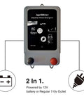 Dual Power Electric Fence Energizer For 20 Acre Pastures 2 In 1 Design Runs On Battery Or AC Power 10000 Volt Pulse display
