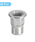 M6 Half Hex Rivet Nuts For 304 Stainless Steel Flat Head Threaded Inserts, 60 Piece Pack, showing front view
