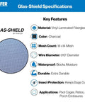 Glas-Shield specifications chart for Super Tough Vinyl Mesh Roll Delivers Hella Private Screens For Pool Enclosures And Lanais.