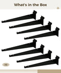 Set of 8 Heavy Duty 12 Inch Wall Shelf Brackets Black Steel Holders for Slat Wall Storage and Display