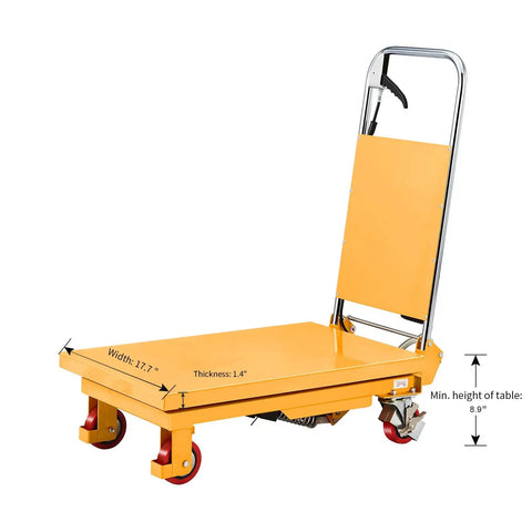 Heavy Duty Hydraulic Lift Table Cart With 330 Pound Capacity And 29.1 Inch Lift Height Single Scissor Lift On Four Wheels