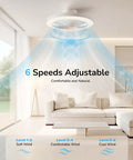 Super Quiet Low Profile Ceiling Fan With Lights And Hassle Free Smart Remote Space Saving Flush Mount Fixtures For Bedroom Living Room showing 6 adjustable fan speeds.