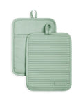 Ribbed Soft Silicone Pot Holders 2 Pack Set In Pistachio Green 7x9 Inches Heat Resistant Up To 500F Waterproof Slip Resistant Non Slip Grip