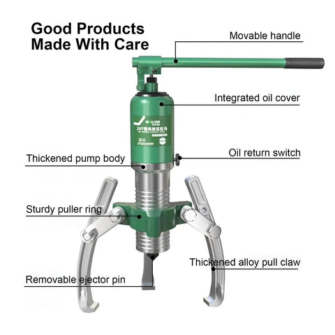 Badass Heavy Duty Hydraulic Bearing Puller For Yanking Stubborn Bearings And Gears Built Tough for auto repair with movable handle.