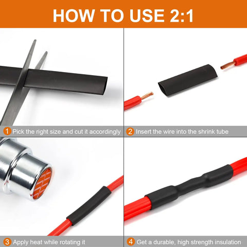 Steps to use Extra Long Heat Shrink Tubing Kit 172 Pcs, 40 Sizes, 2 To 1 Shrink Ratio with a red wire