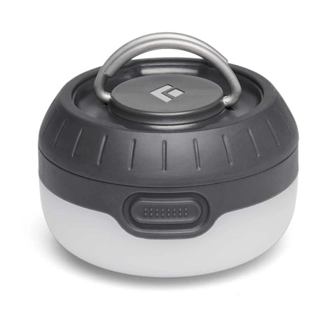 Moji Lantern 100 Lumen Camp Light With Diffused LED Output, compact graphite finish, shown with handle and button