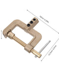 Super Durable Welding Ground Clamp With Brass And Plastic Build For Home Or Field Jobs, shown from above with dimensions.