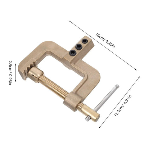 Super Durable Welding Ground Clamp With Brass And Plastic Build For Home Or Field Jobs, shown from above with dimensions.