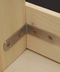 Super Sturdy Stainless Steel Shelf Brackets Rust Resistant Corner Support Panels Wall Mount for secure 90-degree wood joint.