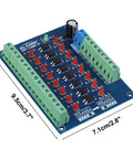8 Channel Optocoupler Isolation Board No Fuss 24V To 3.3V Level Shifter For PLC And MCU Signals PNP Output, top view with dimensions