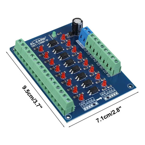 8 Channel Optocoupler Isolation Board No Fuss 24V To 3.3V Level Shifter For PLC And MCU Signals PNP Output, top view with dimensions