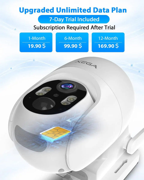 Tough As Nails 4G LTE Solar Cellular Security Camera With Built In Sim Card Runs Smooth Without WiFi Secures Remote Driveways Farms And Ranch Sites Featuring 24 Hour Continuous Recording with data plan details.