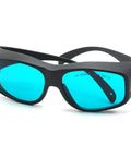 Rock Solid 2 Pair Laser Safety Glasses Block Nasty UV And Red Beam OD4 Filter with black frame and blue lenses.