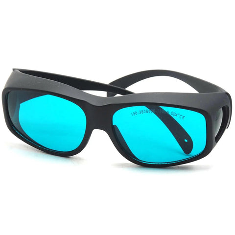 Rock Solid 2 Pair Laser Safety Glasses Block Nasty UV And Red Beam OD4 Filter with black frame and blue lenses.