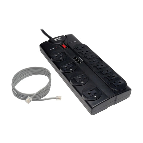 TLP1208TEL Home Theater Surge Protector Power Strip with 12 outlets, flat plug, 8ft extension cord, 2160 joules, RJ11 protection