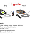 Comparison of old and new Powerful 1500W Paintless Dent Repair Machine with Magnetic Induction Hot Box, featuring upgrades and digital screen.