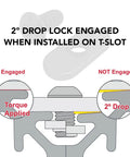 Engaged 2° drop lock illustration with Knockout 1/4-20 X Half Inch Button Head Socket Cap Screw for T-slot mounting.