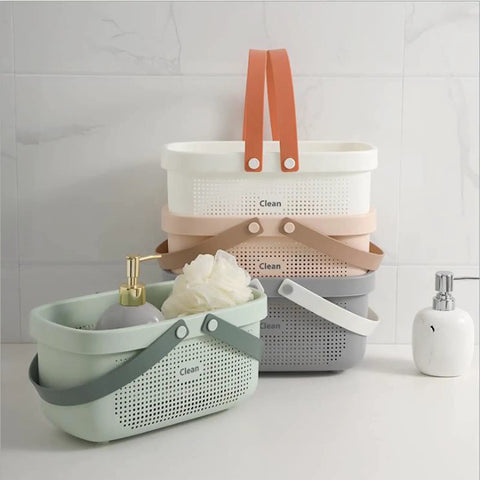Portable Shower Caddy Tote Organizer Basket with Silicone Handle and Drainage Lightweight Plastic Storage Bin Green