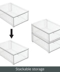 Clear Stackable Closet Organizer Bin With Pull Out Drawer For Shoes Clothes Bags And Small Linens space saving storage
