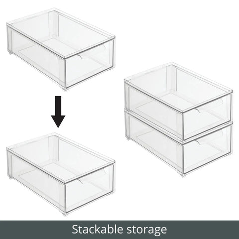 Clear Stackable Closet Organizer Bin With Pull Out Drawer For Shoes Clothes Bags And Small Linens space saving storage