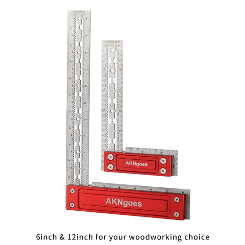 Heavy Steel 6 Inch Precision Woodworking Square With Built In Scribing Notches For Dead On Layouts No Sweat Marking And Fast Calibrations Every Handyman Trusts, featuring stainless steel blade and aluminum handle.
