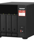 Heavy-Duty 4-Bay Desktop Nas Built To Crush Massive Data Loads Without Breaking A Sweat, showcasing a sleek black chassis with status indicators.