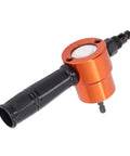 360 Degree Double Head Metal Cutter Tool With Electric Nibbler Attachment, shown in close-up view with orange and black design.