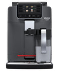 Top Shelf Super Automatic Espresso Machine Crafting One Touch Cappuccino Latte Macchiato Ristretto And Flat White For Your Kitchen Game Changing Setup In Anthracite with control panel and milk container.