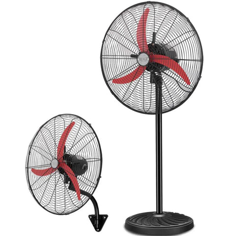 75cm Electric Floor Fan With Slick 3 Speed Settings And Smooth Tilt Adjustment Delivers Badass Airflow, black with red blades.
