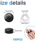 Image showing 100 Dome Screw Covers Black, M4 Mirror and Glass Fastener Caps, 12mm (0.47in) Diameter x 4mm (0.16in) Thickness with measurements.